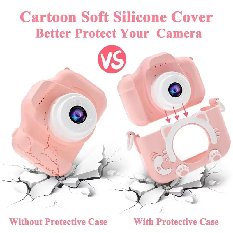 Kids camera cute cat kids camera silicone sleeves dual camera HD camera